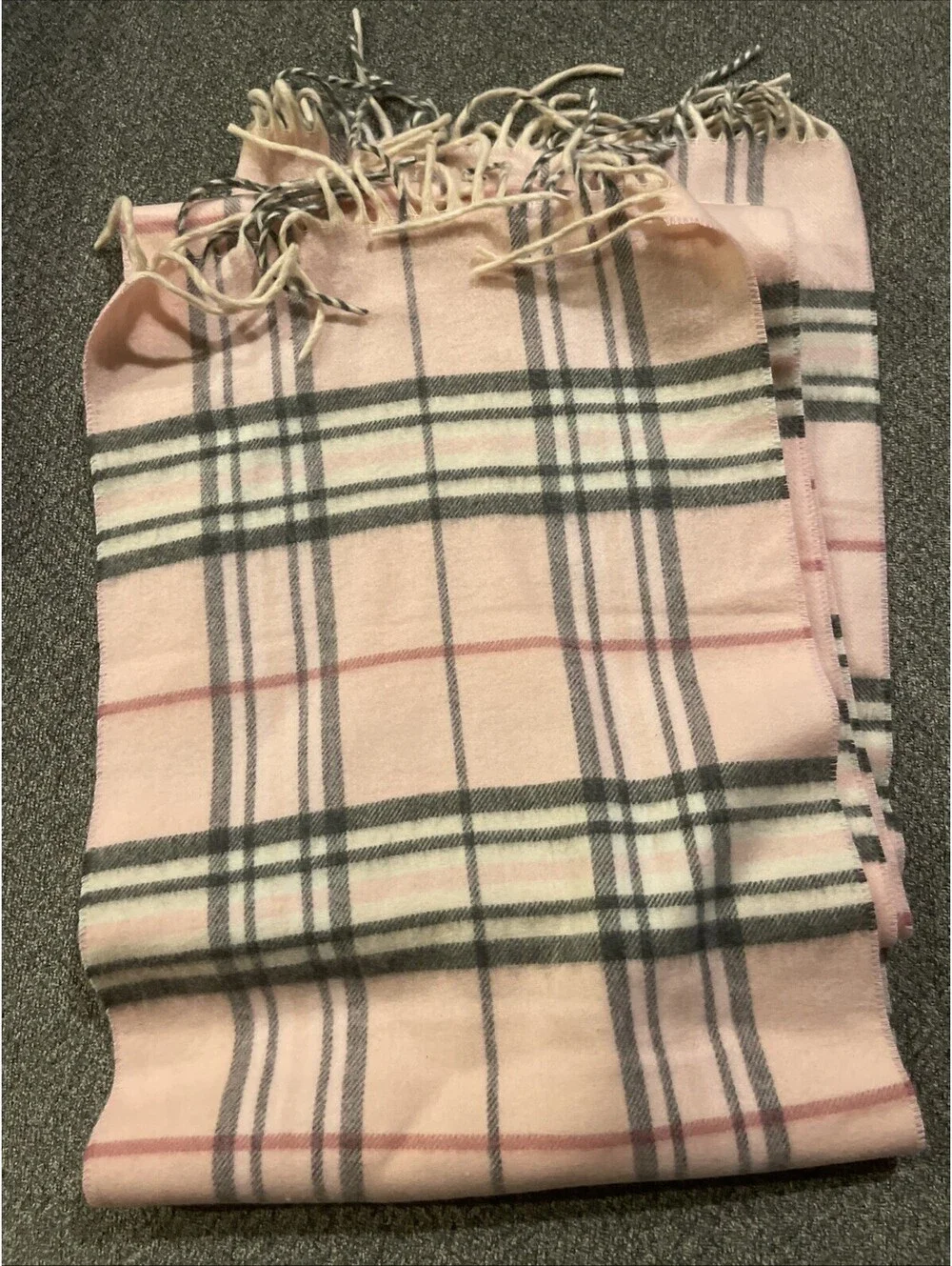 V Fraas Cashmink Scarf Womens Pink Plaid Fringed Made In Germany Very Soft